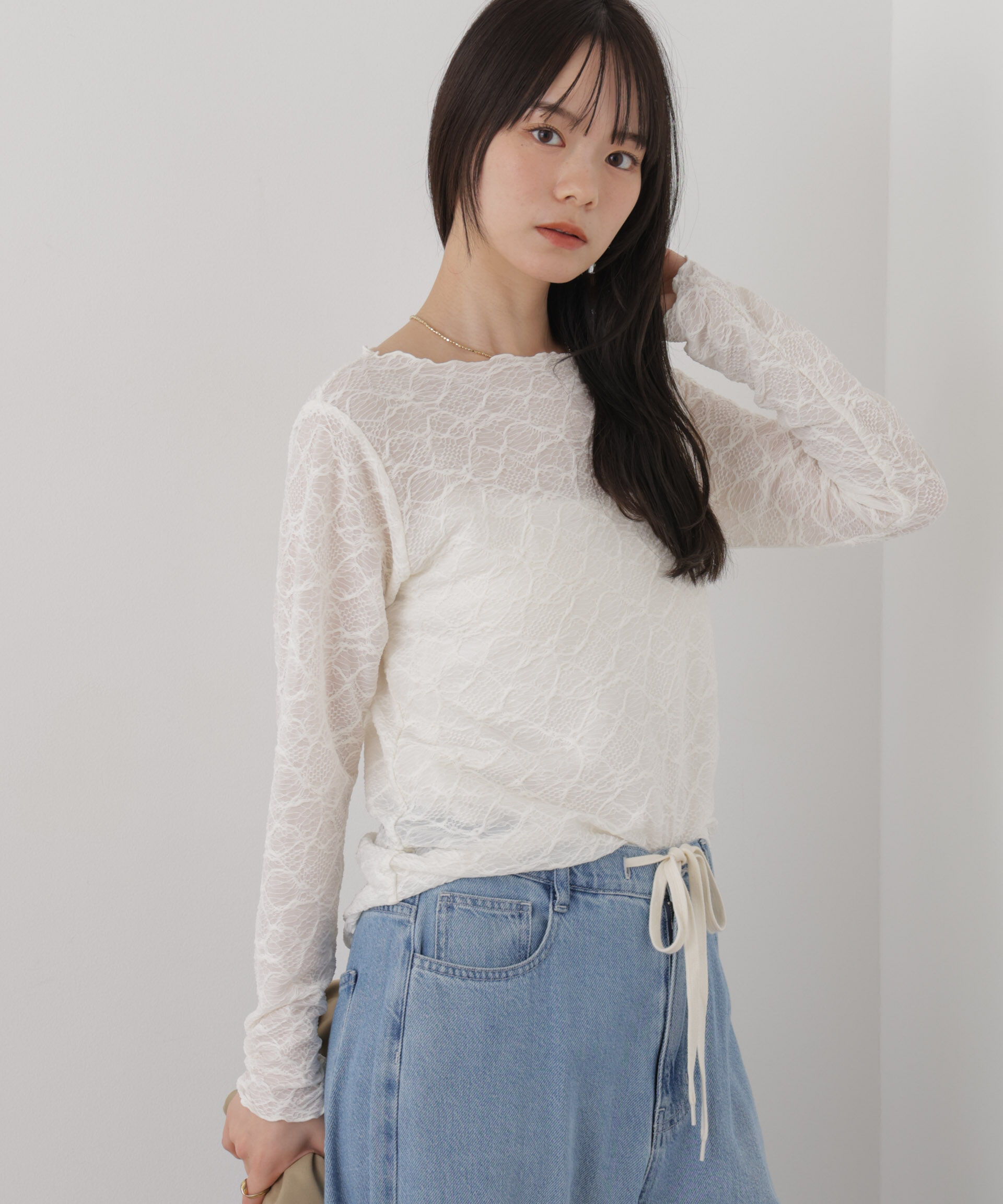 NANO universe「ウェーブジャガードカットメローロングスリーブトップス」|Tシャツ・カットソー|