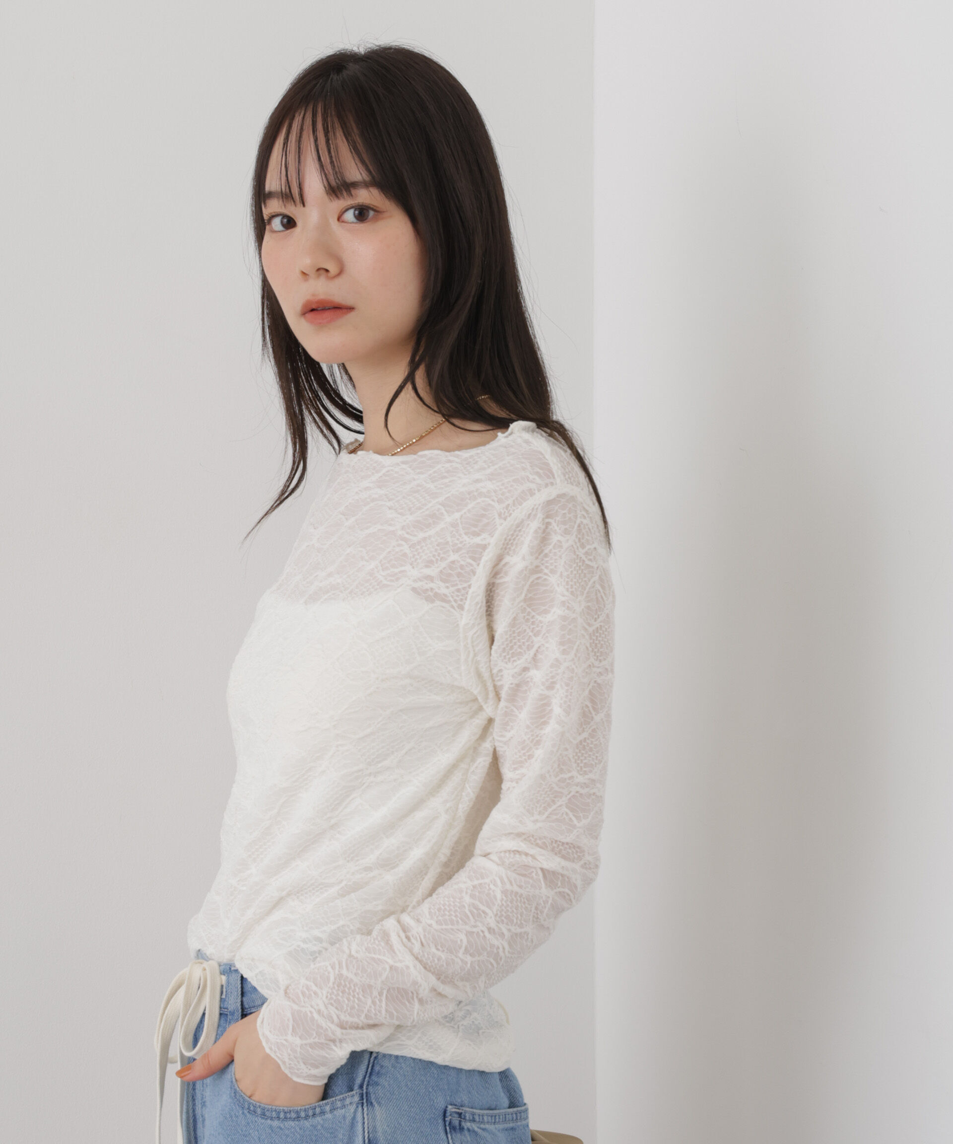 NANO universe「ウェーブジャガードカットメローロングスリーブトップス」|Tシャツ・カットソー|