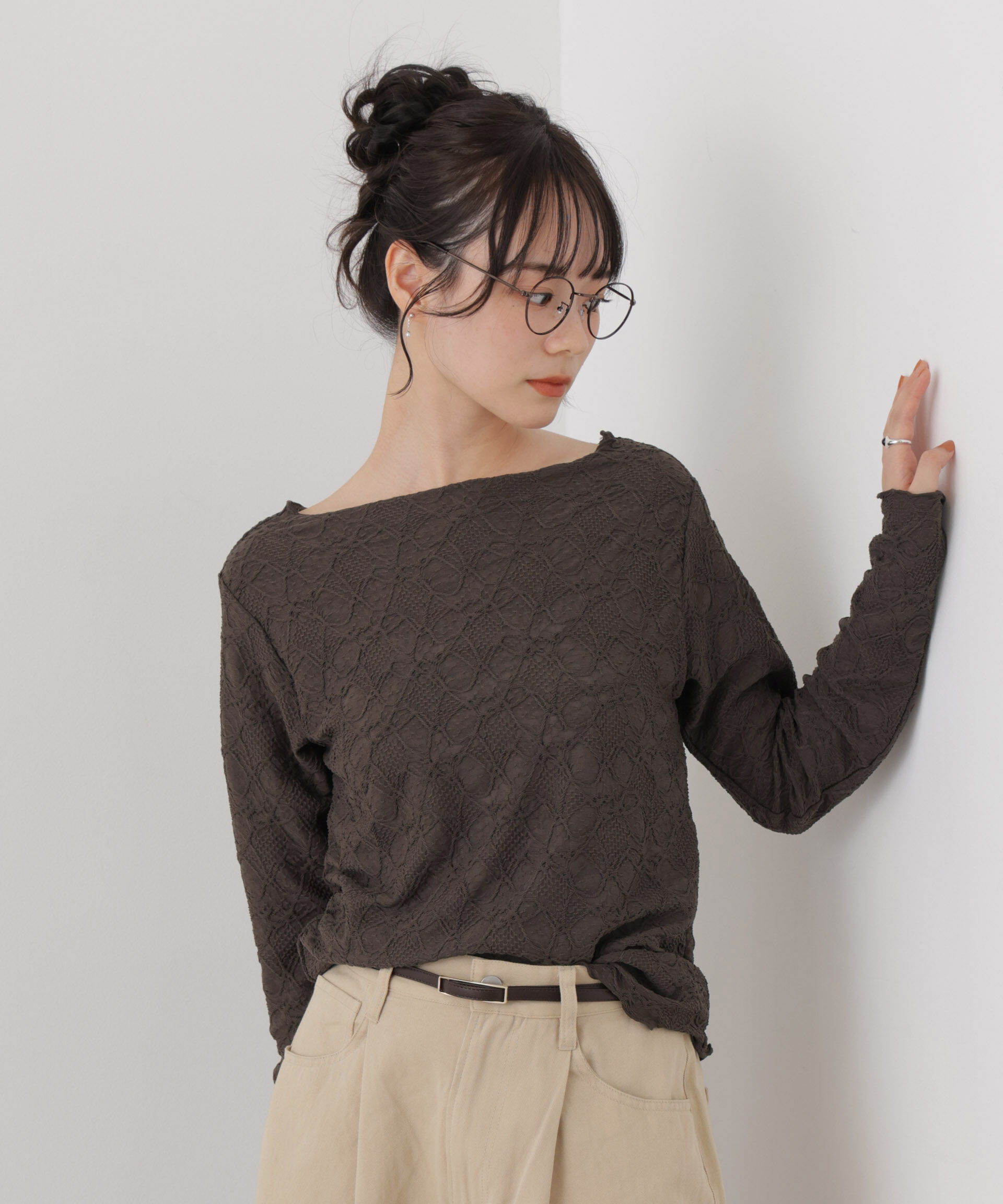 NANO universe「ウェーブジャガードカットメローロングスリーブトップス」|Tシャツ・カットソー|