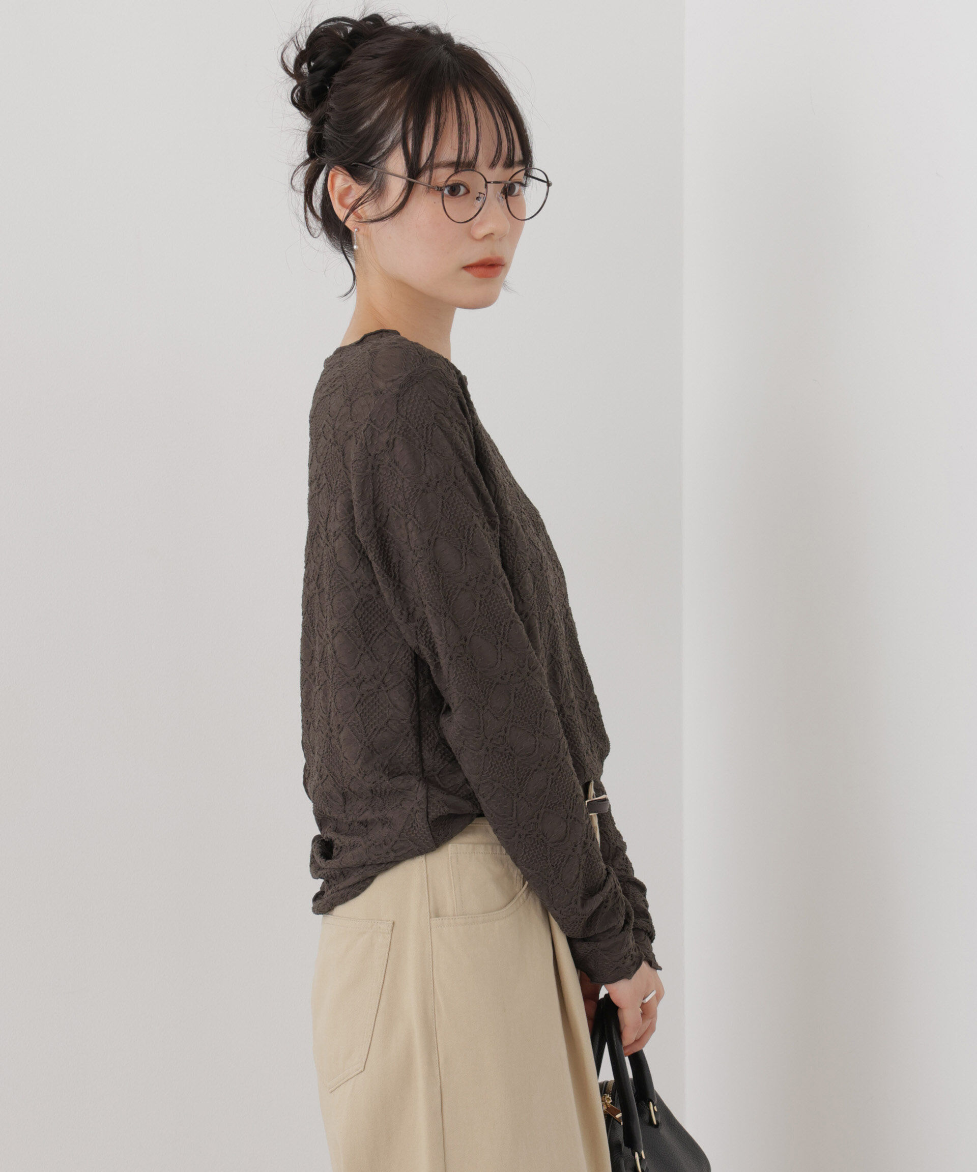 NANO universe「ウェーブジャガードカットメローロングスリーブトップス」|Tシャツ・カットソー|