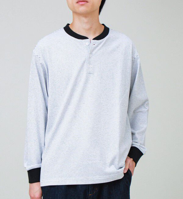 GLOSTER「【多機能】Functionボーダー ヘンリーネックロンT」|Tシャツ・カットソー|