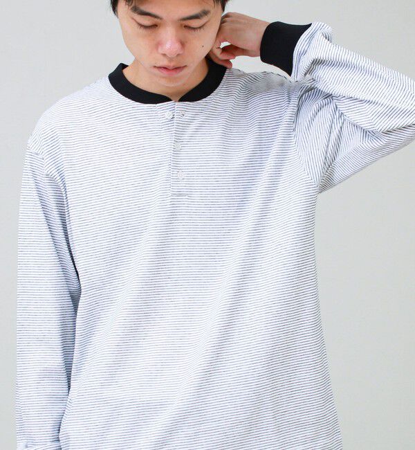 GLOSTER「【多機能】Functionボーダー ヘンリーネックロンT」|Tシャツ・カットソー|