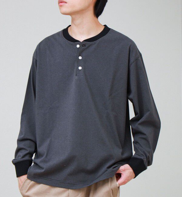 GLOSTER「【多機能】Functionボーダー ヘンリーネックロンT」|Tシャツ・カットソー|