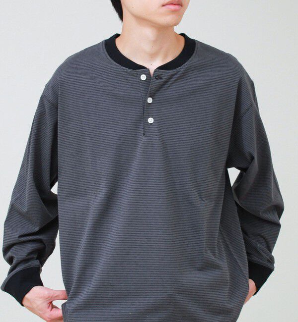 GLOSTER「【多機能】Functionボーダー ヘンリーネックロンT」|Tシャツ・カットソー|