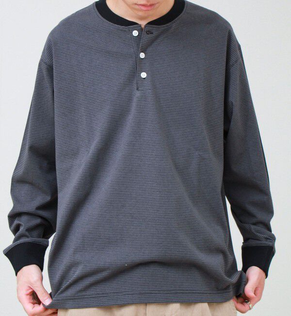 GLOSTER「【多機能】Functionボーダー ヘンリーネックロンT」|Tシャツ・カットソー|