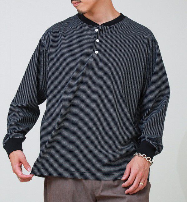 GLOSTER「【多機能】Functionボーダー ヘンリーネックロンT」|Tシャツ・カットソー|
