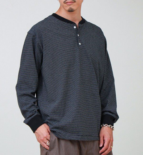 GLOSTER「【多機能】Functionボーダー ヘンリーネックロンT」|Tシャツ・カットソー|