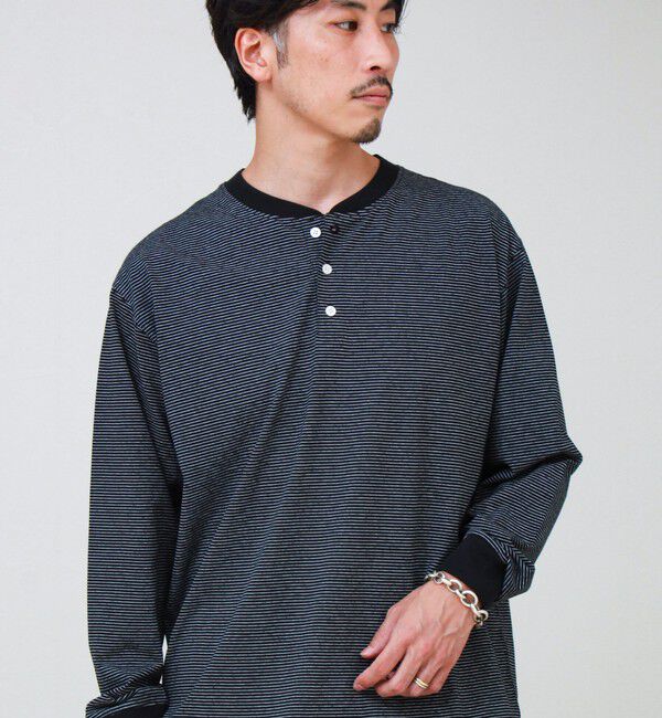 GLOSTER「【多機能】Functionボーダー ヘンリーネックロンT」|Tシャツ・カットソー|