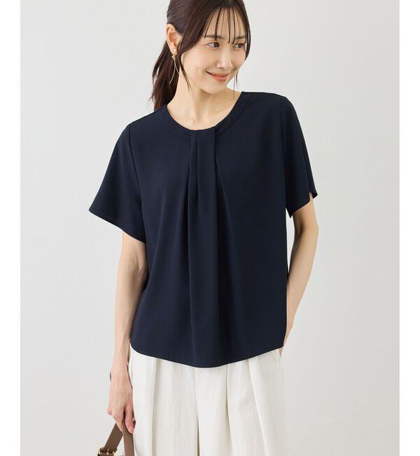 Rope&rsquo;Picnic「フロントタックタイハーフスリーブブラウス」|シャツ・ブラウス|ネイビー(40)