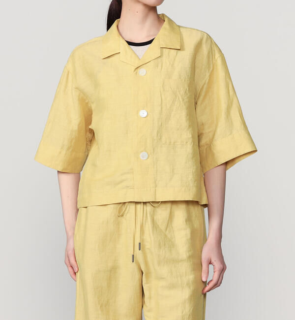 LE GLAZIK「LE GLAZIK | リネンポリエステル オープンカラー半袖シャツ WOMEN」|シャツ・ブラウス|MUSTARD