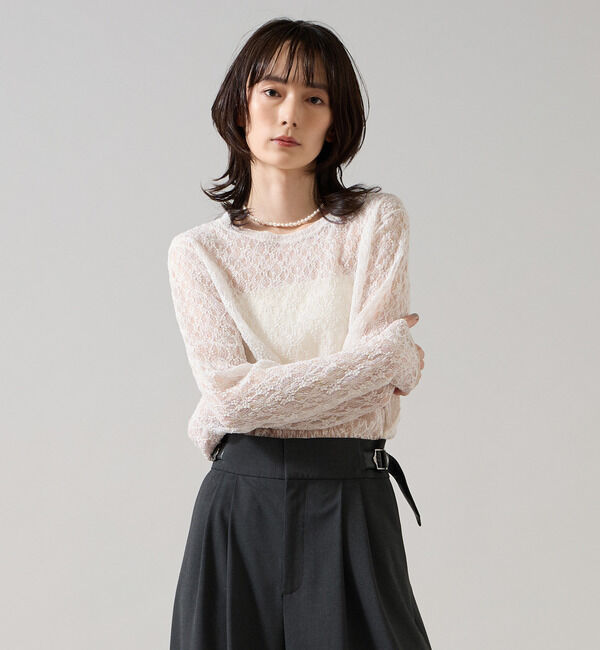 Liesse「クルーネックレーストップス」|Tシャツ・カットソー|アイボリー
