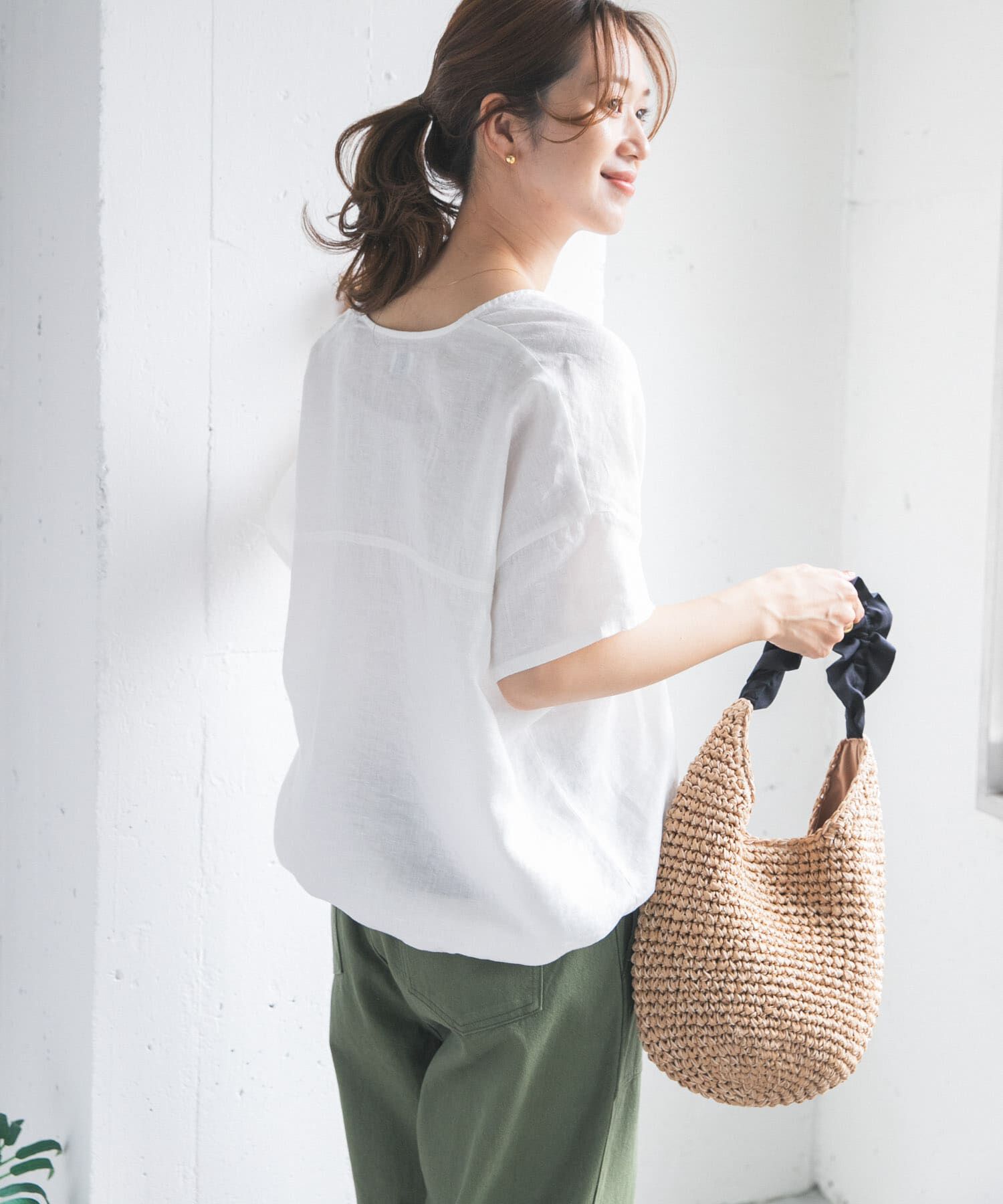 URBAN RESEARCH DOORS「リネンフレンチスリーブドロストブラウス」|シャツ・ブラウス|