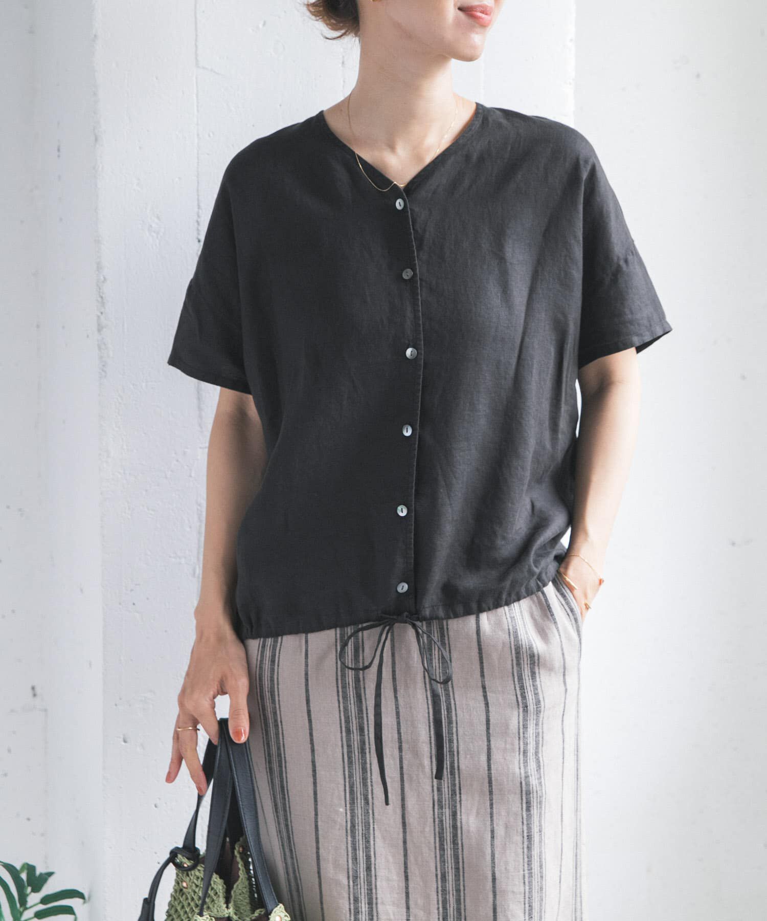 URBAN RESEARCH DOORS「リネンフレンチスリーブドロストブラウス」|シャツ・ブラウス|