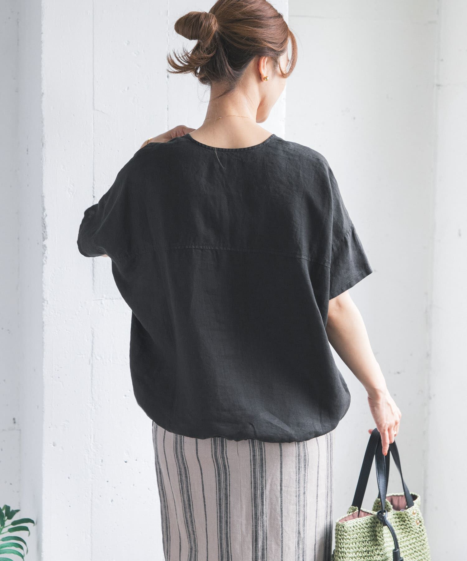 URBAN RESEARCH DOORS「リネンフレンチスリーブドロストブラウス」|シャツ・ブラウス|
