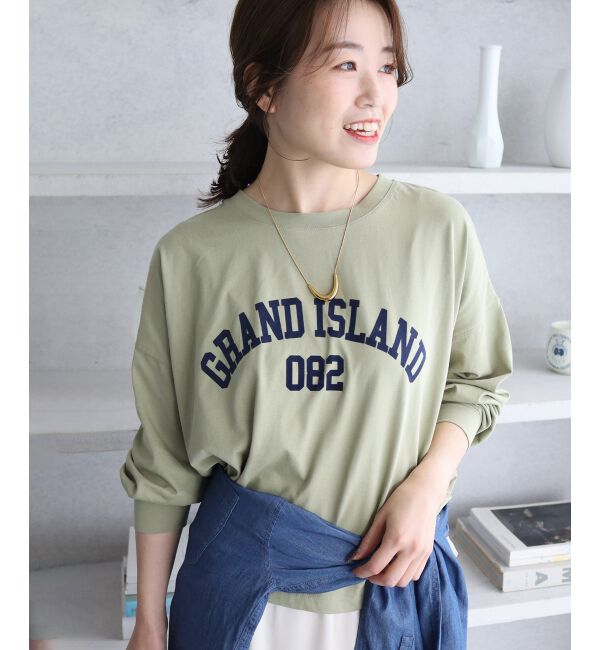  「《WEB限定》カレッジロゴオーバーロングTシャツ」|Tシャツ・カットソー|カーキグリーン