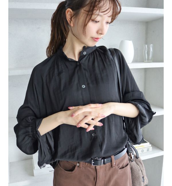  「《WEB限定》ビンテージサテントリミングレースブラウス」|シャツ・ブラウス|ブラック