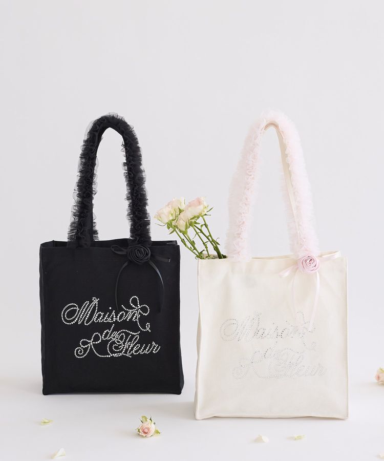 Maison de FLEUR「【A4対応】チュールハンドルローズスクエアトートバッグ」|トートバッグ|
