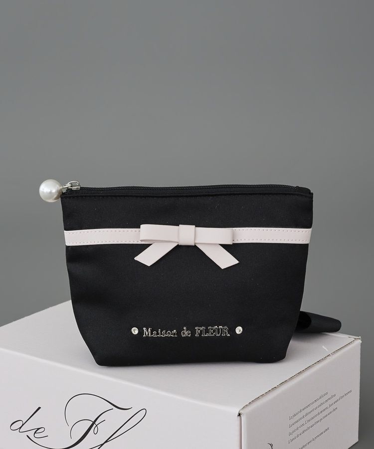 Maison de FLEUR「バイカラーリボンサテンポーチ」|ポーチ|ブラック