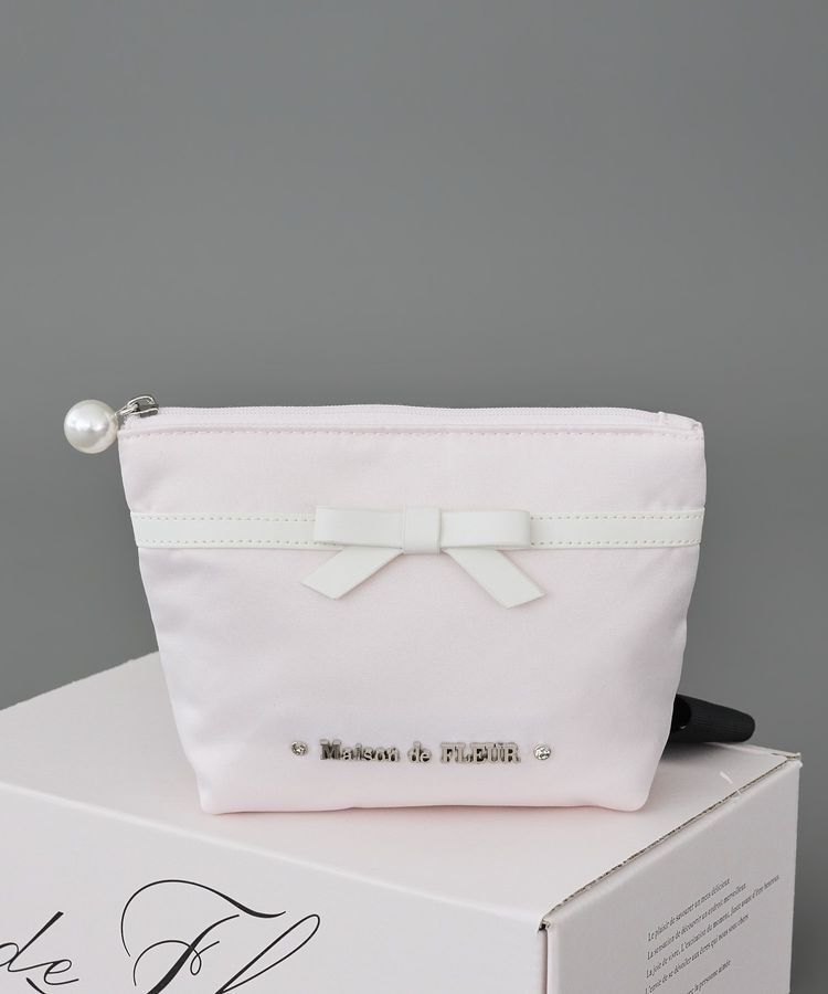 Maison de FLEUR「バイカラーリボンサテンポーチ」|ポーチ|ピンク