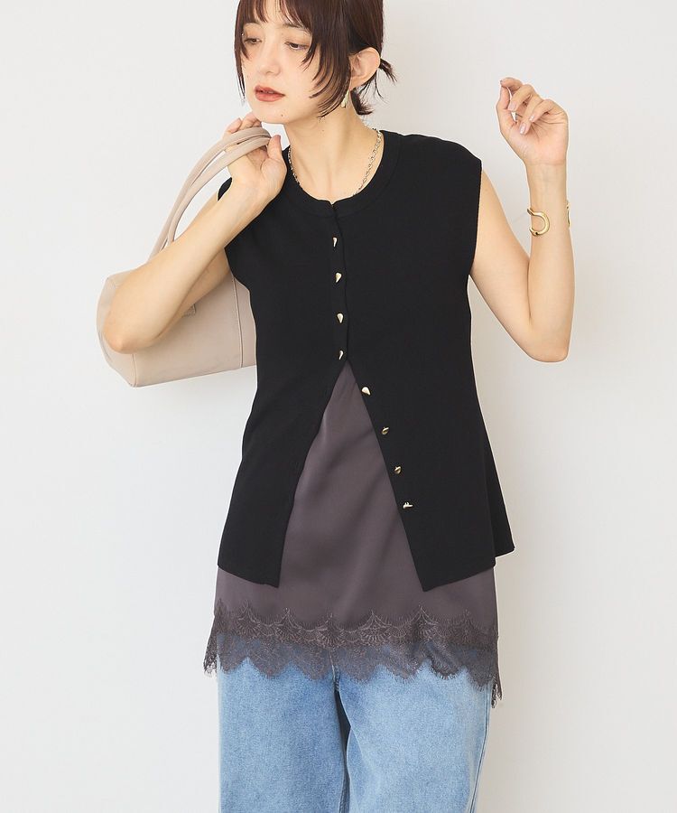 AMERICAN HOLIC「【接触冷感・UVカット】メタルボタンフレンチスリーブニット」|カーディガン|Black