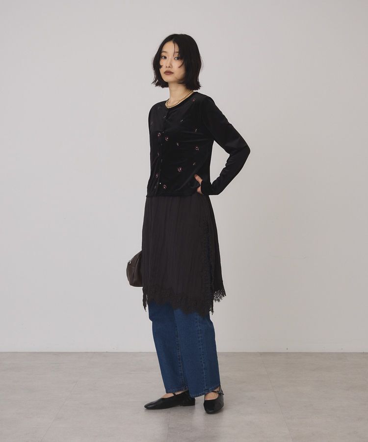 AMERICAN HOLIC「【選べる丈】シアーベロア刺繍カーディガン」|カーディガン|