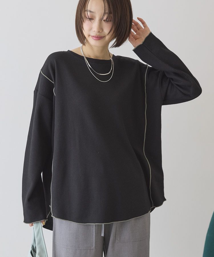 AMERICAN HOLIC「【WEB限定】ワッフル配色メロープルオーバー」|Tシャツ・カットソー|Black