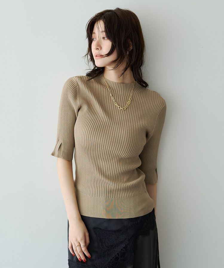 YECCA VECCA「ハイネック5分袖リブニット」|ニット・セーター|Gray Beige