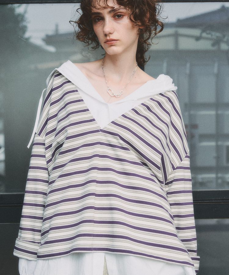 GARAGE OF GOOD CLOTHING「マルチボーダーVネックプルオーバー」|Tシャツ・カットソー|Purple