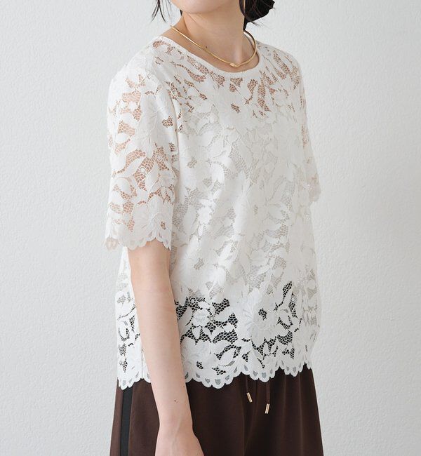  「花柄コード刺繍スカラップレースブラウス」|シャツ・ブラウス|