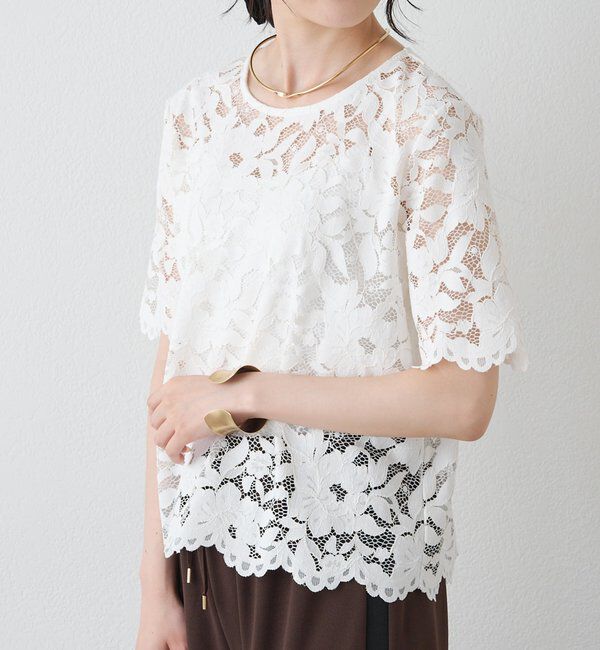  「花柄コード刺繍スカラップレースブラウス」|シャツ・ブラウス|