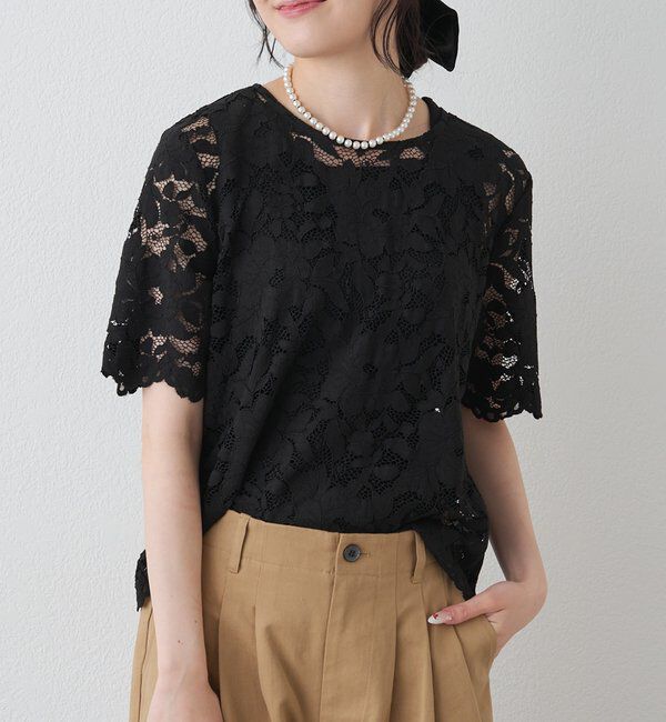  「花柄コード刺繍スカラップレースブラウス」|シャツ・ブラウス|