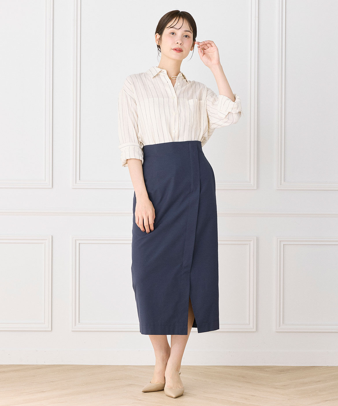 INED「ラップ風ストレートシルエットスカート」|タイト|