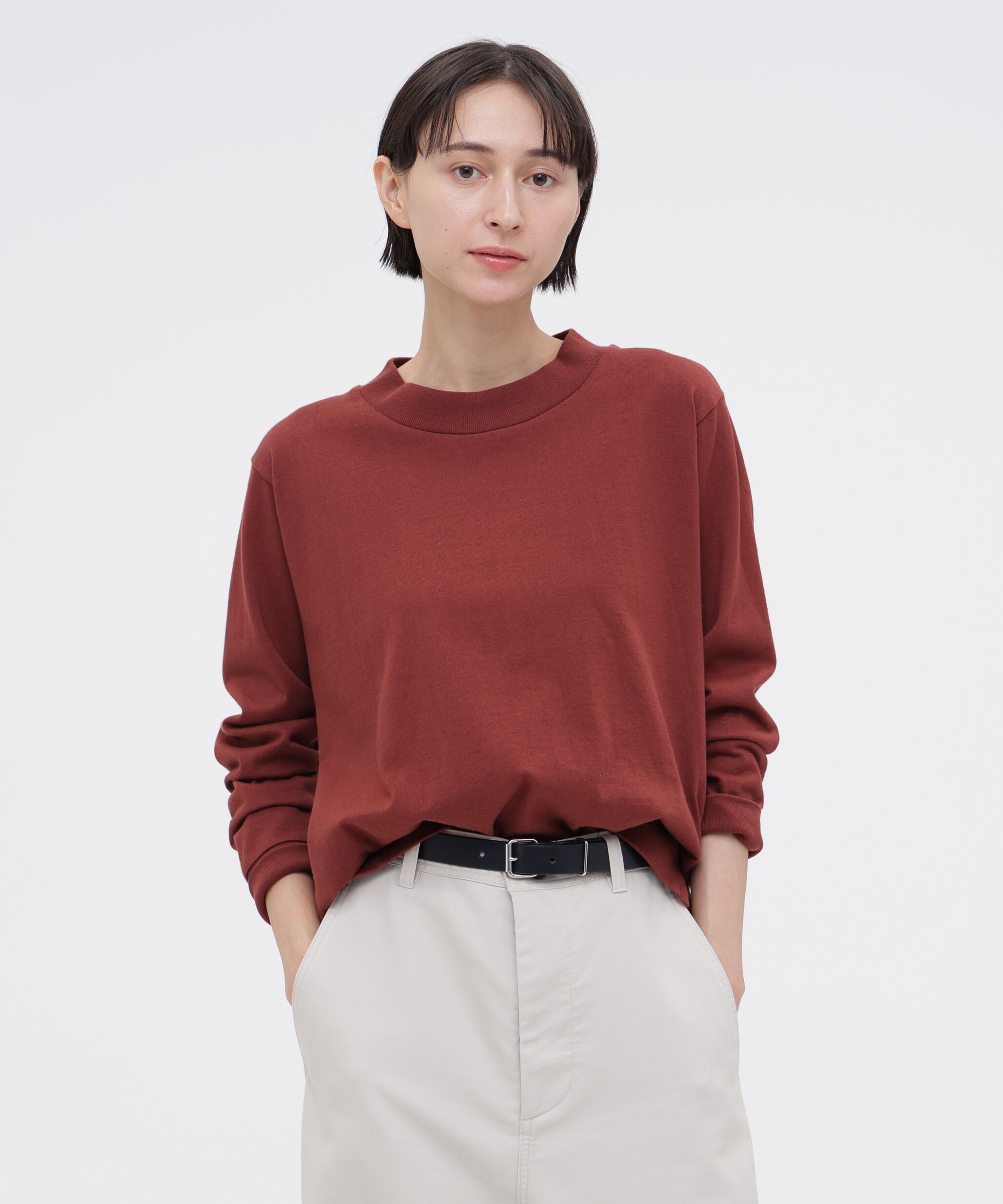 MHL.「MATTE COTTON JERSEY TOP」|Tシャツ・カットソー|DARK CHERRY2