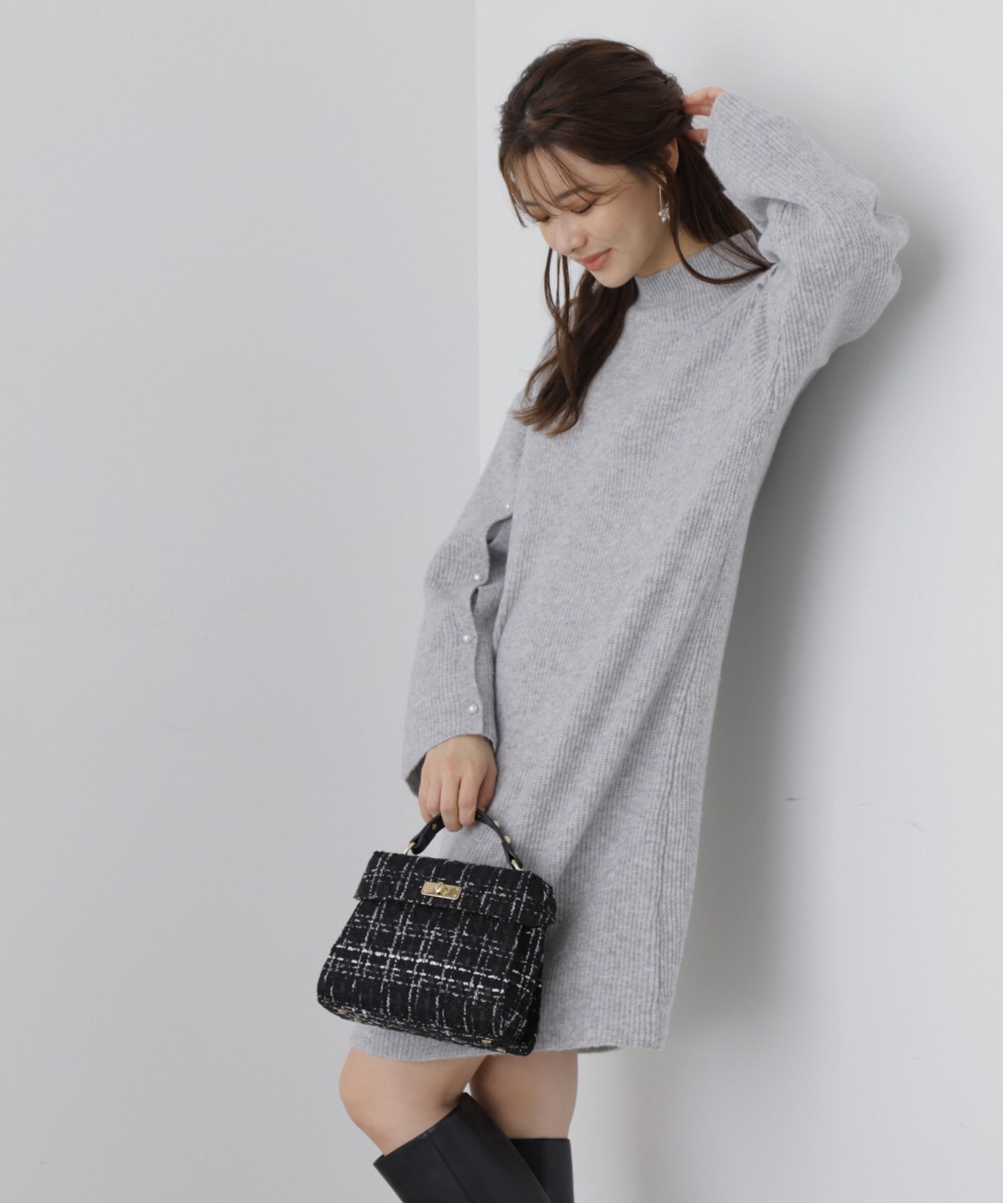PROPORTION BODY DRESSING「レイヤード風デザインスリーブニットワンピース」|ワンピース|