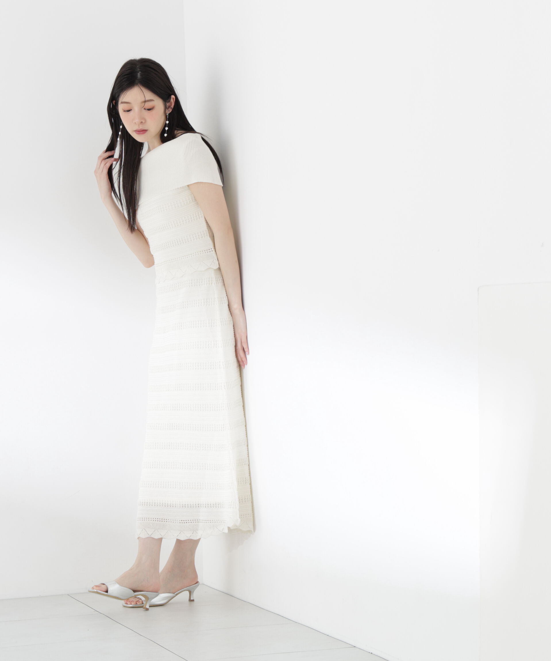 PROPORTION BODY DRESSING「＜中川紅葉さん着用＞透かし編みオフショルセットアップ」|ワンピース|