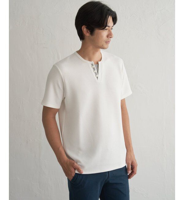 ikka「【接触冷感】フェイクヘンリーネックTシャツ」|Tシャツ・カットソー|