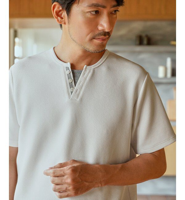 ikka「【接触冷感】フェイクヘンリーネックTシャツ」|Tシャツ・カットソー|