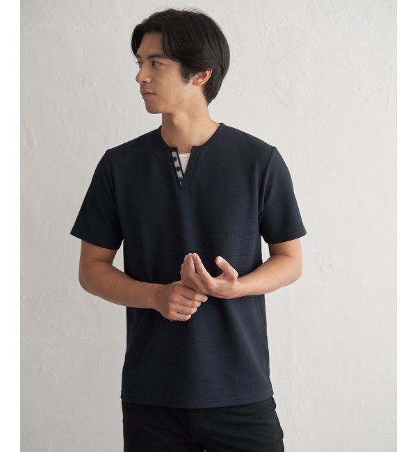 ikka「【接触冷感】フェイクヘンリーネックTシャツ」|Tシャツ・カットソー|