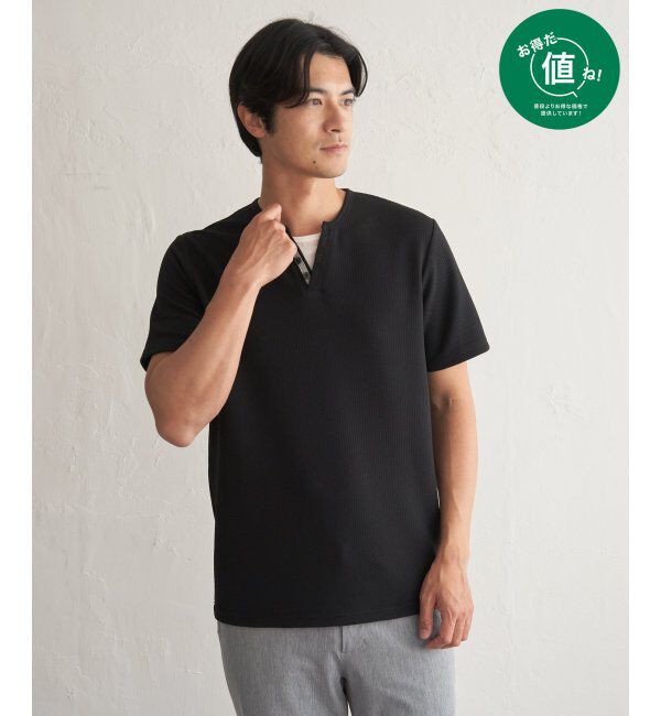 ikka「【接触冷感】フェイクヘンリーネックTシャツ」|Tシャツ・カットソー|