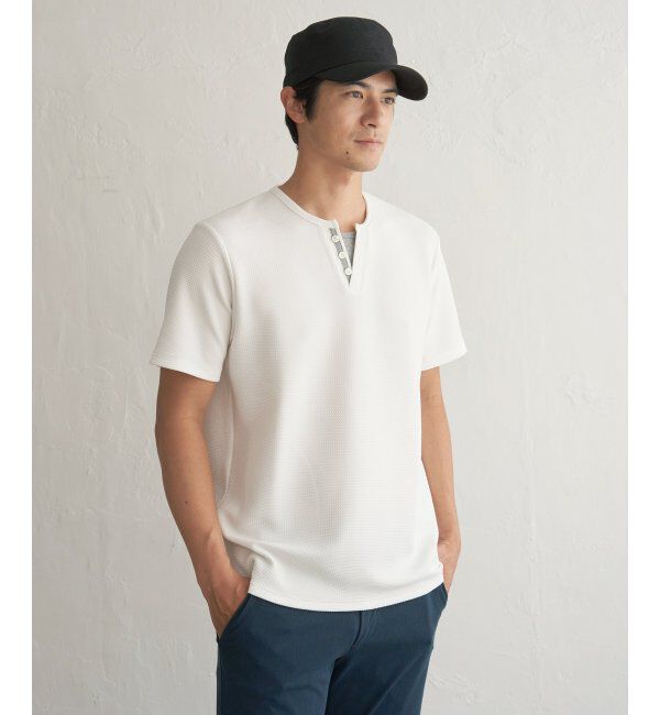 ikka「【接触冷感】フェイクヘンリーネックTシャツ」|Tシャツ・カットソー|