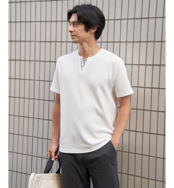 ikka「【接触冷感】フェイクヘンリーネックTシャツ」|Tシャツ・カットソー|