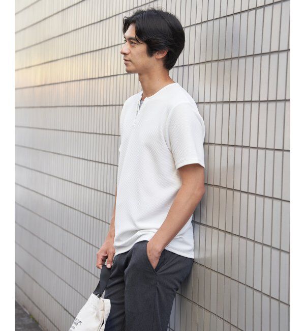 ikka「【接触冷感】フェイクヘンリーネックTシャツ」|Tシャツ・カットソー|