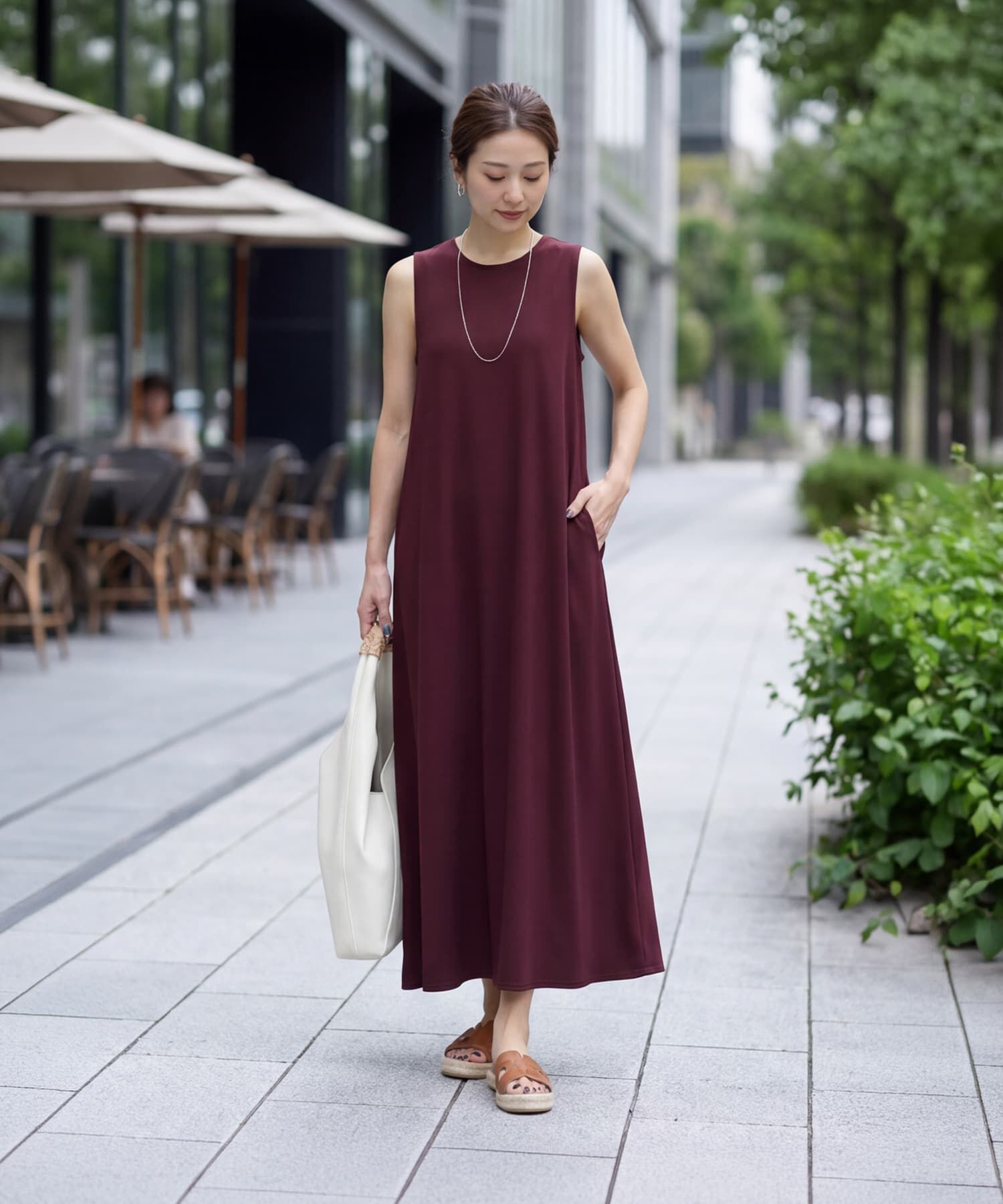 STYLE DELI「接触冷感スムースカットノースリワンピース」|ワンピース|グレープ