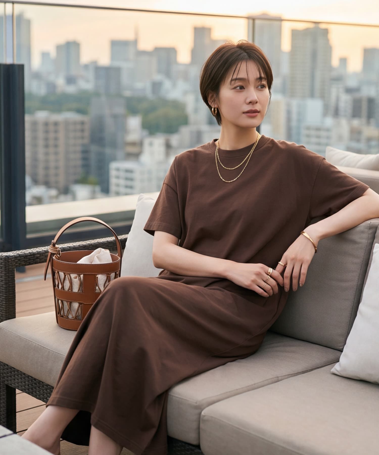 STYLE DELI「【DELI by】ゆるシルエット半袖ロングTシャツワンピース」|ワンピース|ブラウン