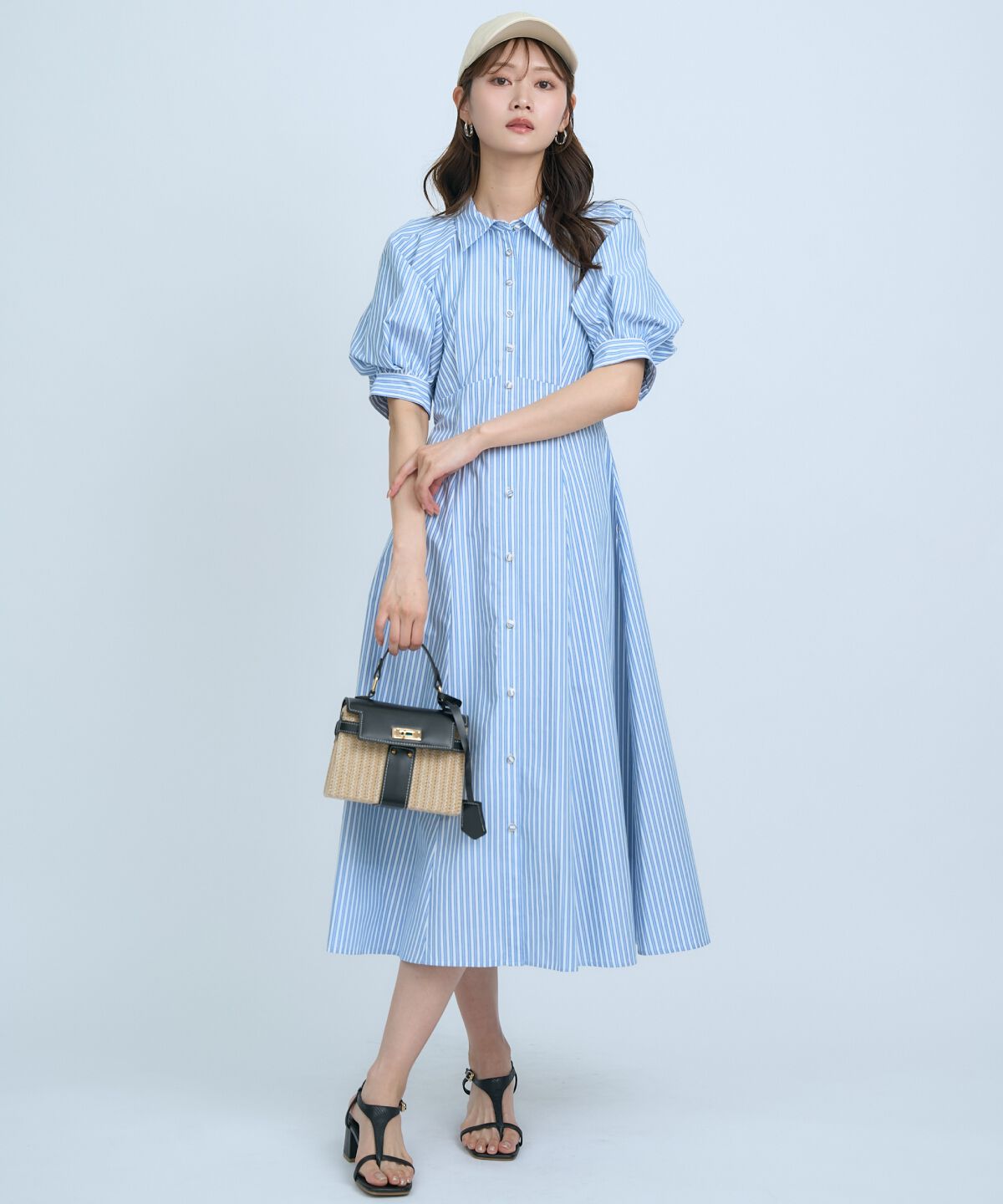 アンドクチュール「ボリュームスリーブストライプワンピース」|ワンピース|Navy/borderｽﾄﾗｲﾌﾟ