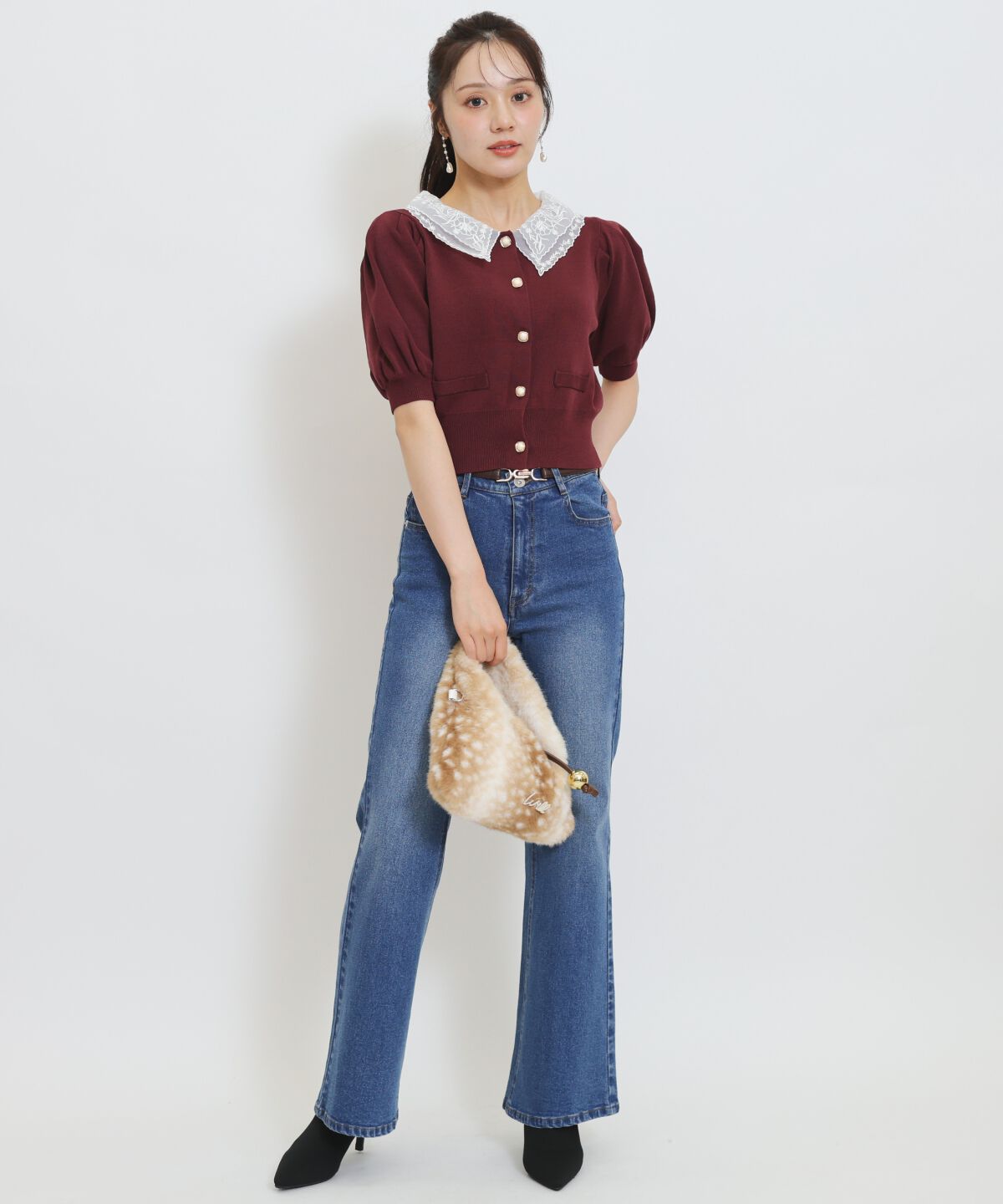 WILLSELECTION「美脚ロゴ刺繍セミフレアデニムパンツ」|デニム|