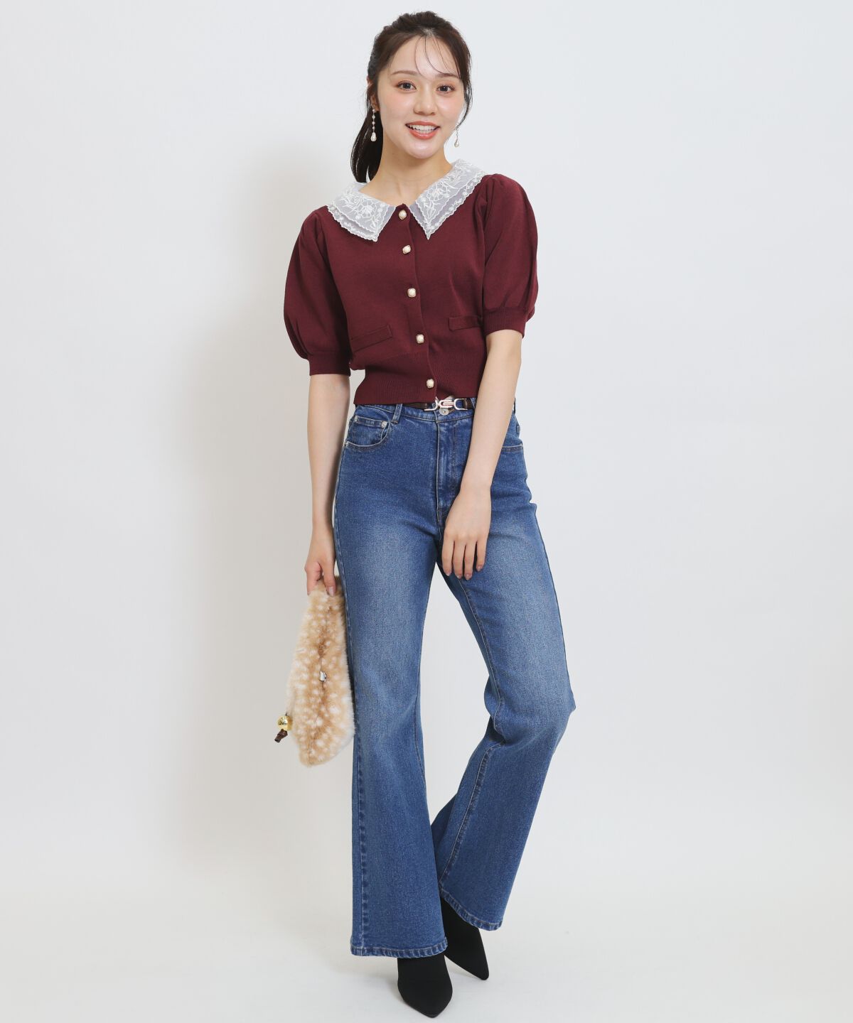 WILLSELECTION「美脚ロゴ刺繍セミフレアデニムパンツ」|デニム|
