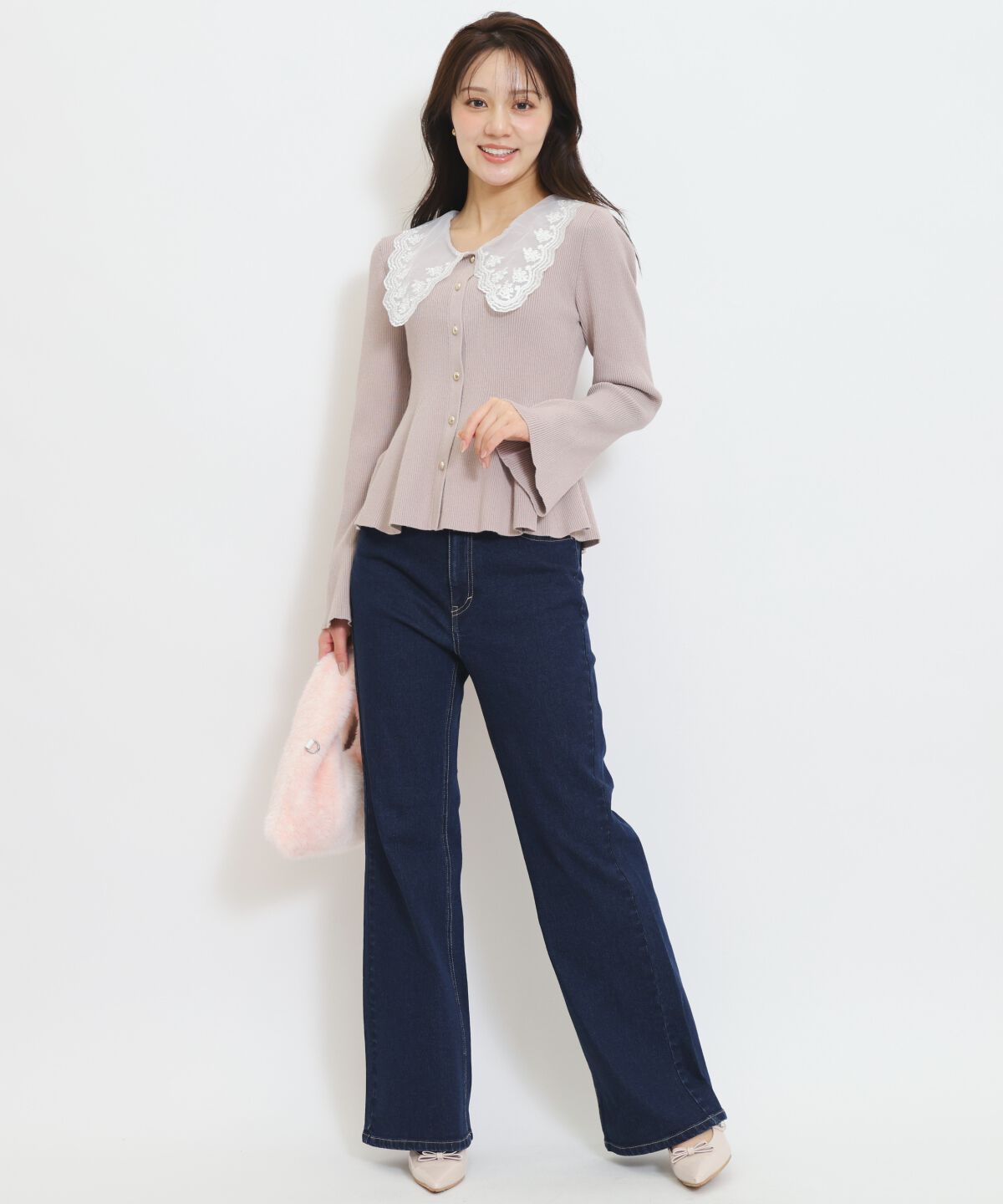 WILLSELECTION「美脚ロゴ刺繍セミフレアデニムパンツ」|デニム|