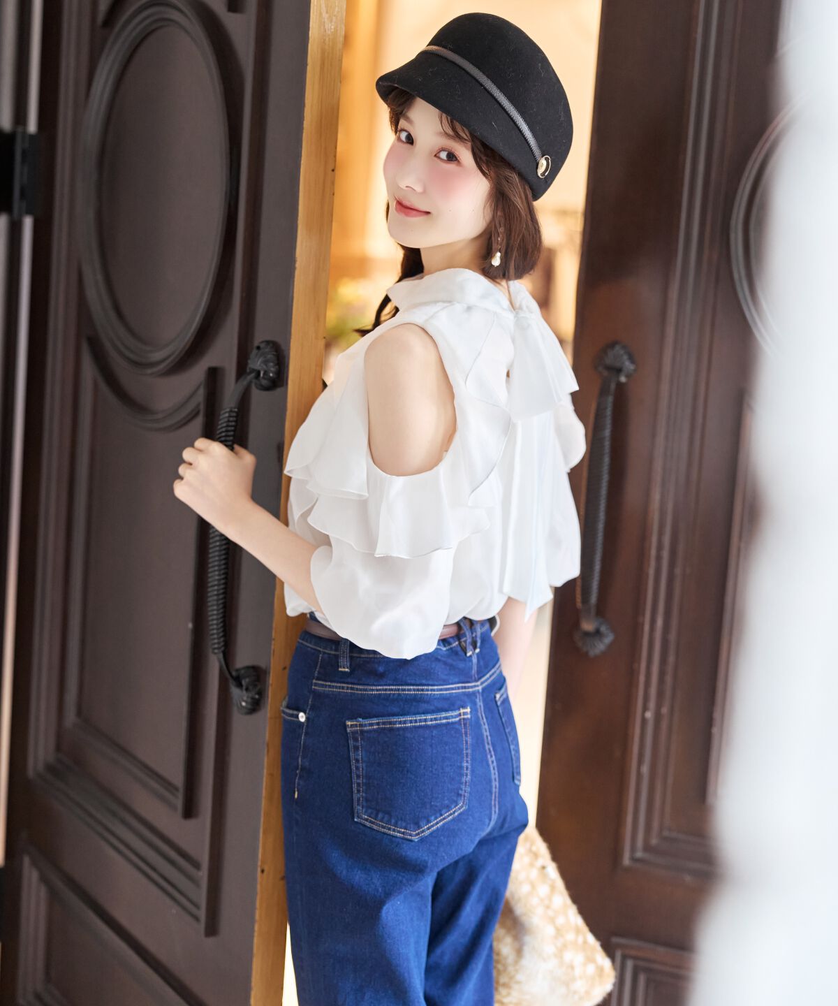 WILLSELECTION「美脚ロゴ刺繍セミフレアデニムパンツ」|デニム|