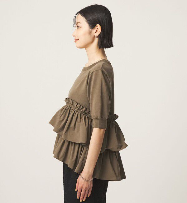 UNITED ARROWS green label relaxing「ティアード ドッキング 5分袖 プルオーバー ニット」|ニット・セーター|